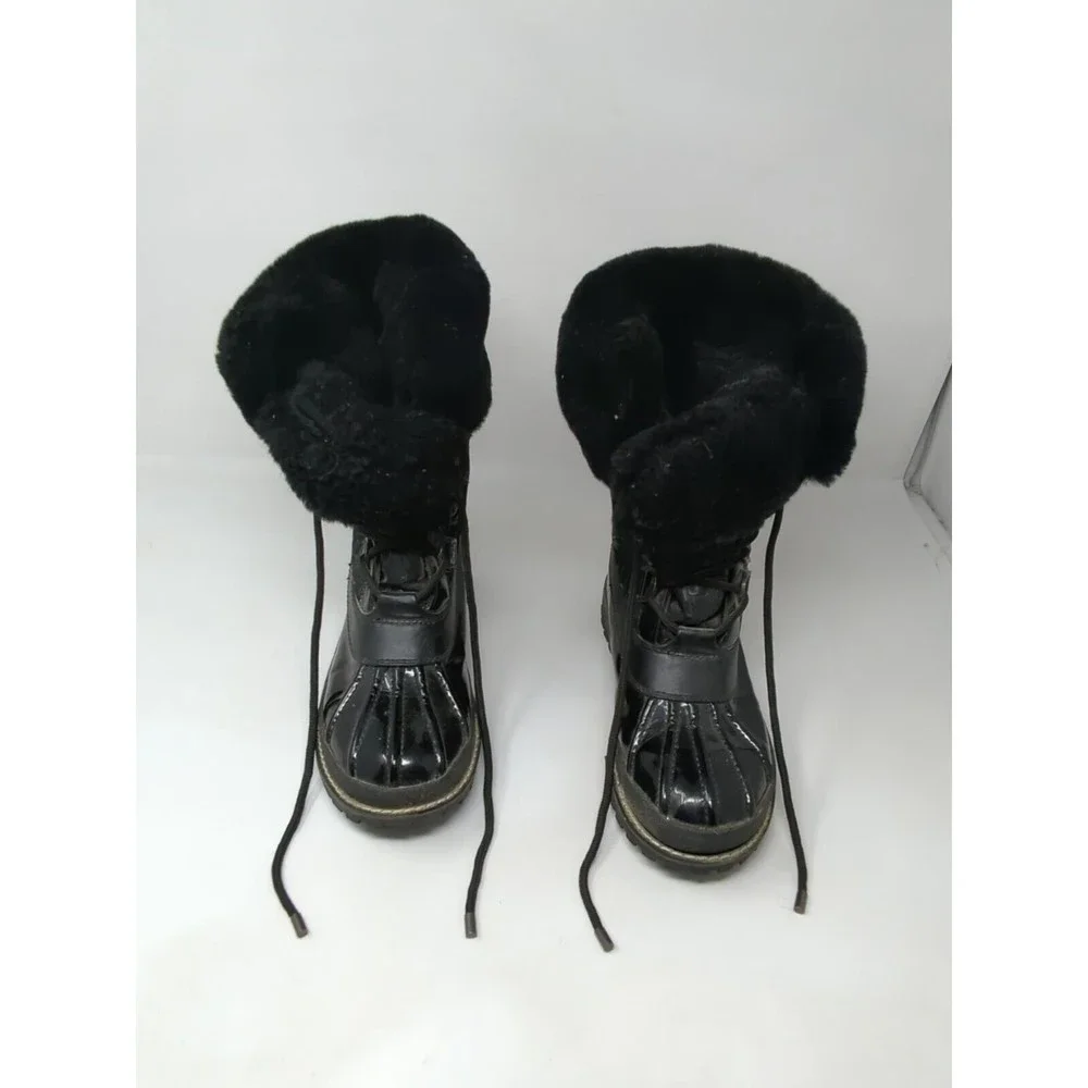 Coach Leonora Black Faux Fur Lace-Up Snow Winter Boots Signature Size 6 B Y2K‎